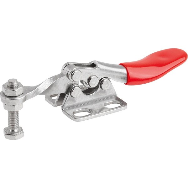 Toggle Clamp Horizontal Mini, Horizontal Foot F1=500, Fixed Clamping Spindle M04X20, Ss Bright,